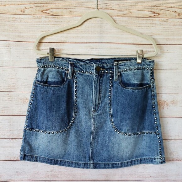 Blank NYC 100% Cotton Studded Denim A-Line Mini Skirt - Picture 1 of 12